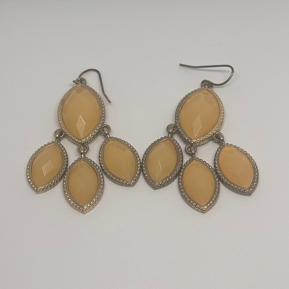 Oval Drop‎ Earrings Gold Tone Cream Cabochon Dangle Statement Jewelry - Picture 7 of 7
